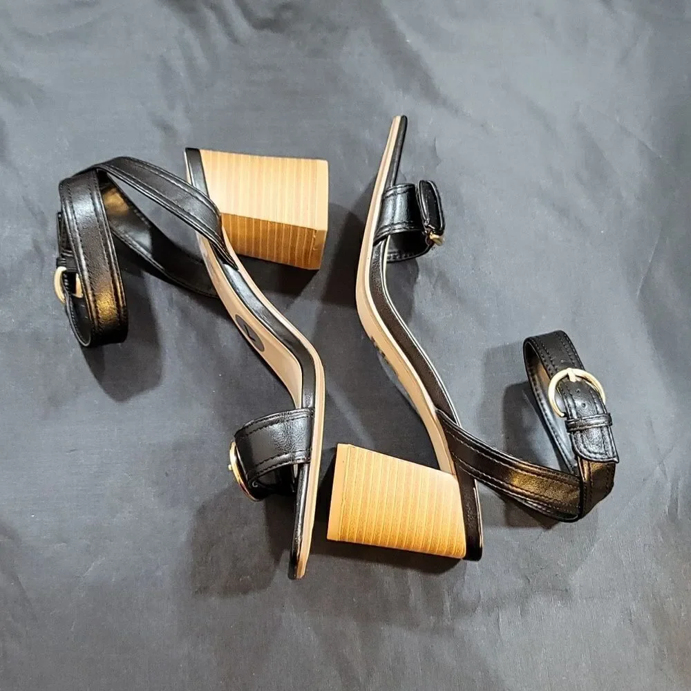 NEW SODA Square Open Toe Metal Buckle Sandals Satacked Low Heel SANDAL